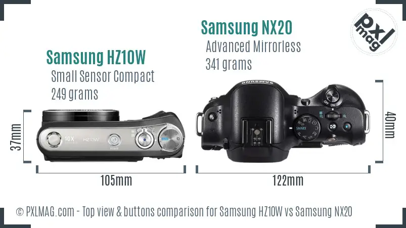 Samsung HZ10W vs Samsung NX20 top view buttons comparison