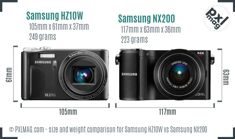 Samsung HZ10W vs Samsung NX200 size comparison