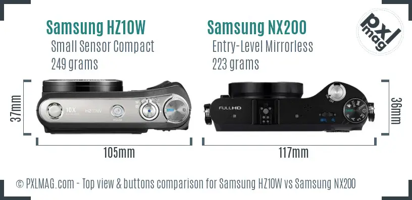 Samsung HZ10W vs Samsung NX200 top view buttons comparison