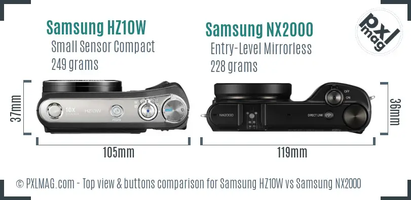 Samsung HZ10W vs Samsung NX2000 top view buttons comparison