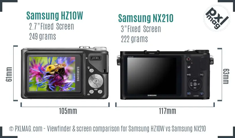 Samsung HZ10W vs Samsung NX210 Screen and Viewfinder comparison