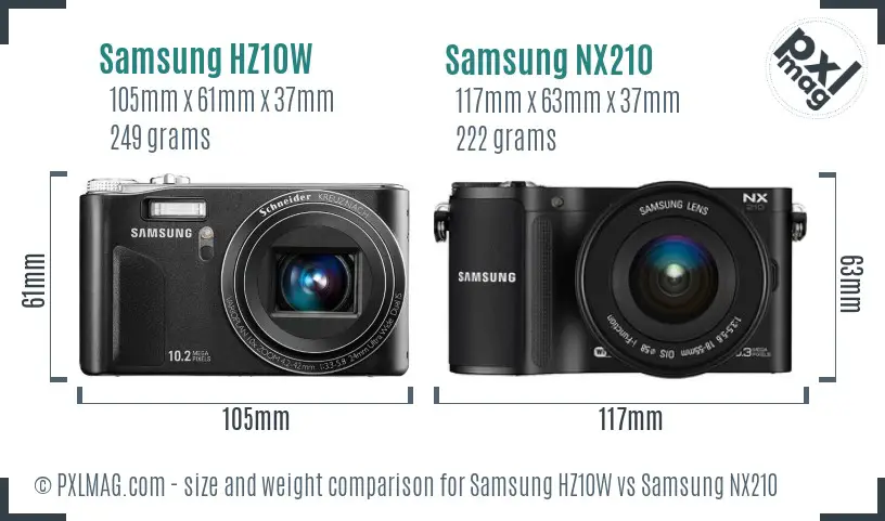 Samsung HZ10W vs Samsung NX210 size comparison