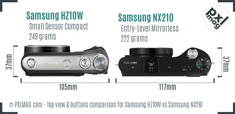 Samsung HZ10W vs Samsung NX210 top view buttons comparison