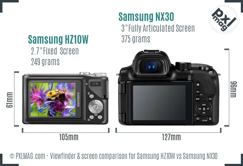 Samsung HZ10W vs Samsung NX30 Screen and Viewfinder comparison