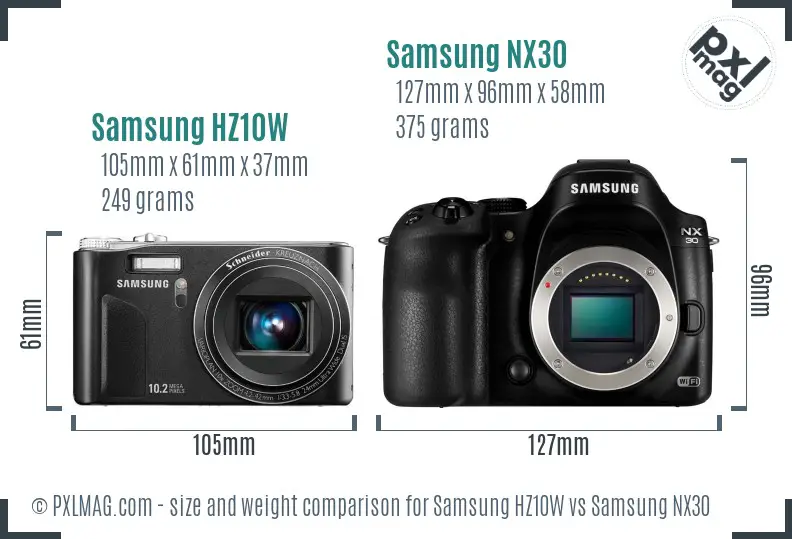 Samsung HZ10W vs Samsung NX30 size comparison
