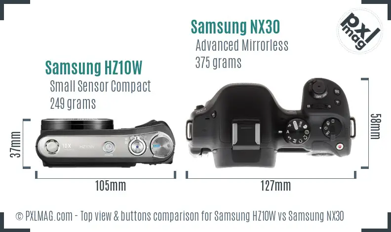 Samsung HZ10W vs Samsung NX30 top view buttons comparison