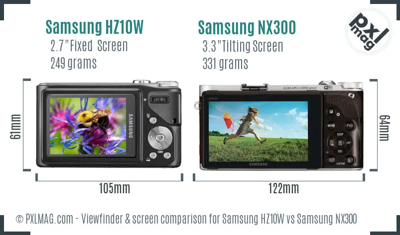 Samsung HZ10W vs Samsung NX300 Screen and Viewfinder comparison
