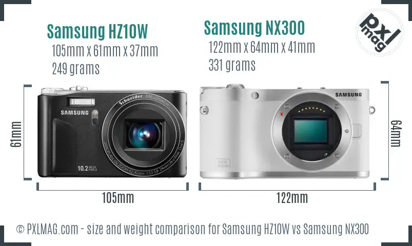Samsung HZ10W vs Samsung NX300 size comparison