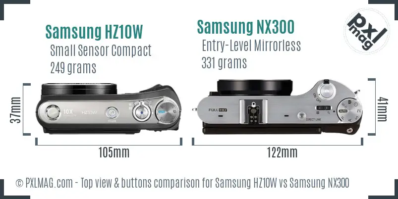 Samsung HZ10W vs Samsung NX300 top view buttons comparison