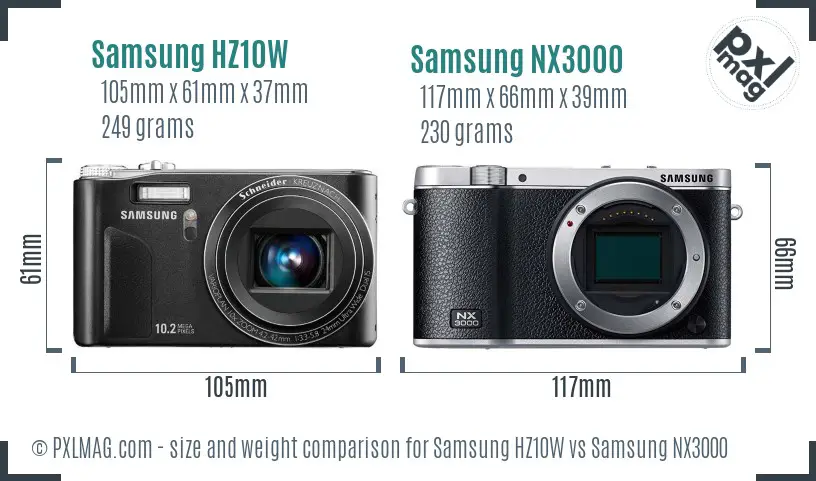 Samsung HZ10W vs Samsung NX3000 size comparison