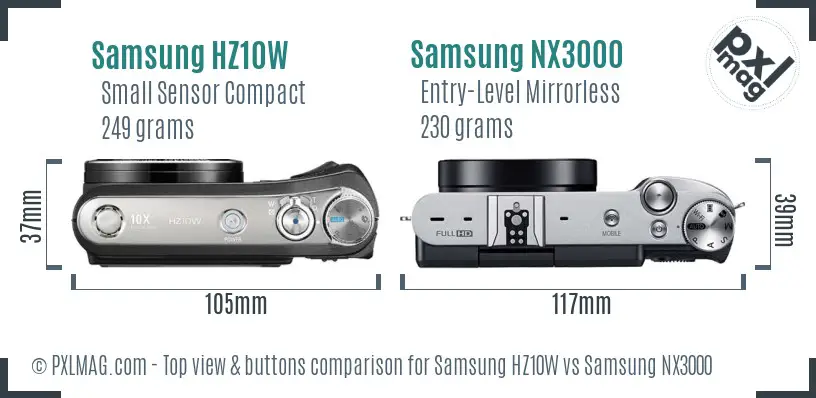 Samsung HZ10W vs Samsung NX3000 top view buttons comparison
