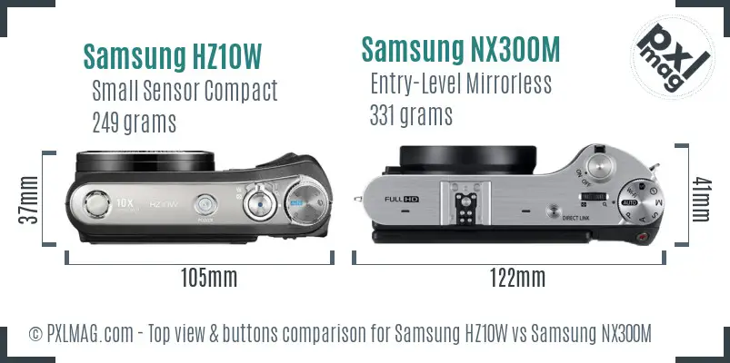 Samsung HZ10W vs Samsung NX300M top view buttons comparison