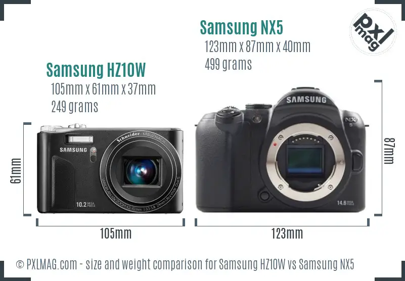 Samsung HZ10W vs Samsung NX5 size comparison