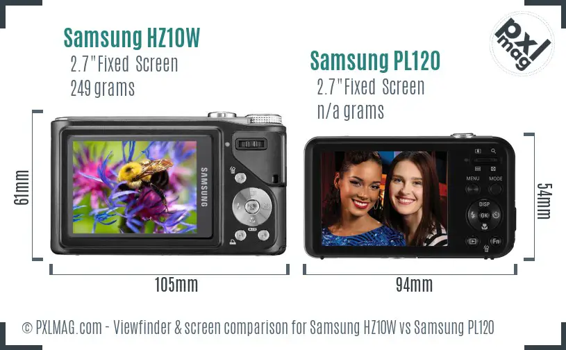 Samsung HZ10W vs Samsung PL120 Screen and Viewfinder comparison