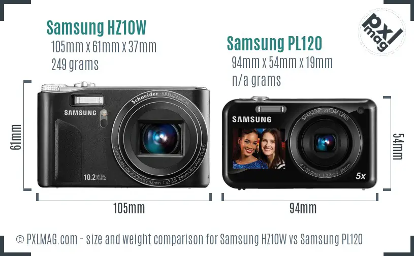 Samsung HZ10W vs Samsung PL120 size comparison