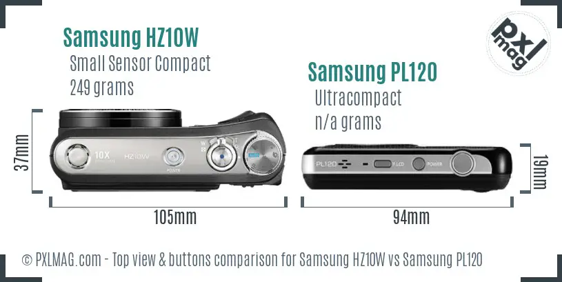 Samsung HZ10W vs Samsung PL120 top view buttons comparison