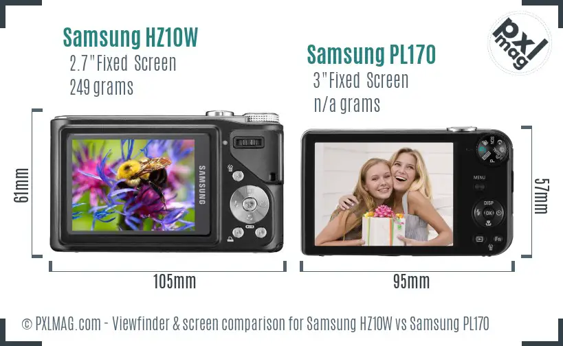 Samsung HZ10W vs Samsung PL170 Screen and Viewfinder comparison