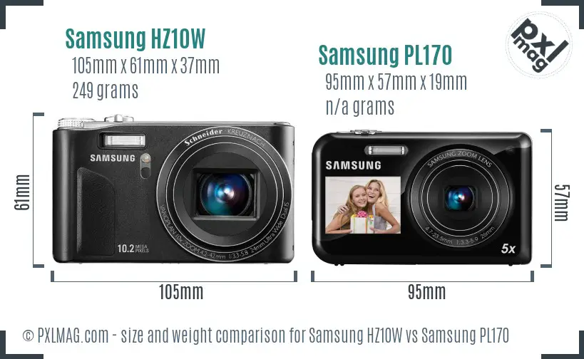 Samsung HZ10W vs Samsung PL170 size comparison