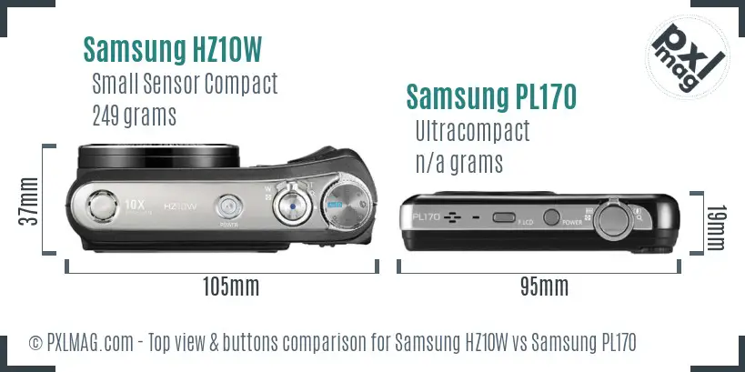 Samsung HZ10W vs Samsung PL170 top view buttons comparison