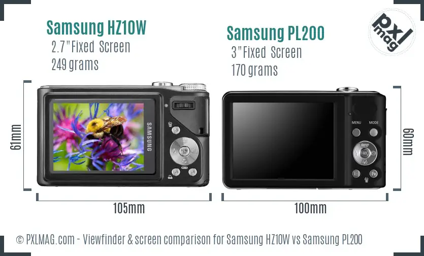 Samsung HZ10W vs Samsung PL200 Screen and Viewfinder comparison