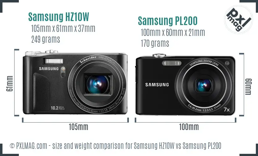 Samsung HZ10W vs Samsung PL200 size comparison