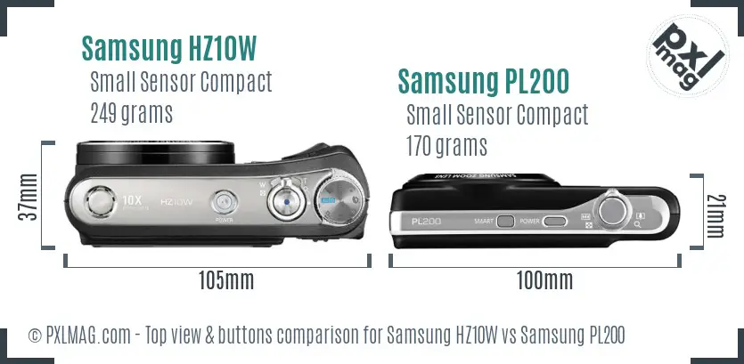 Samsung HZ10W vs Samsung PL200 top view buttons comparison