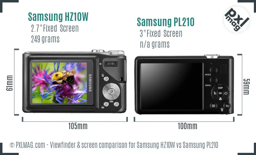 Samsung HZ10W vs Samsung PL210 Screen and Viewfinder comparison