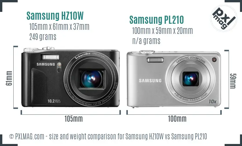 Samsung HZ10W vs Samsung PL210 size comparison