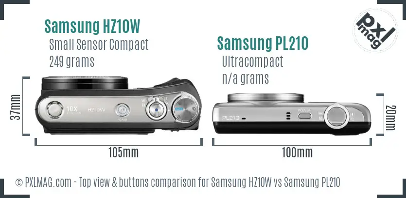 Samsung HZ10W vs Samsung PL210 top view buttons comparison