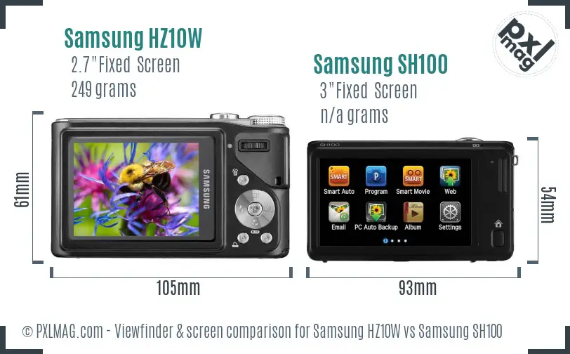 Samsung HZ10W vs Samsung SH100 Screen and Viewfinder comparison Samsung HZ10W vs Samsung SH100 Screen and Viewfinder comparison