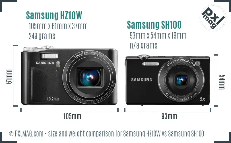 Samsung HZ10W vs Samsung SH100 size comparison Samsung HZ10W vs Samsung SH100 size comparison