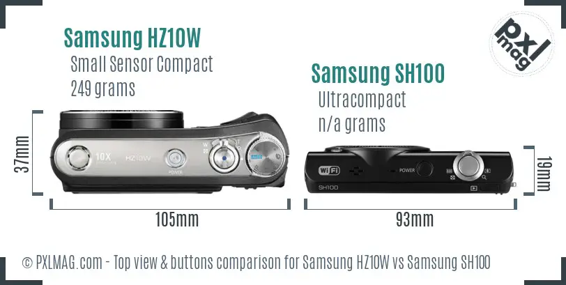 Samsung HZ10W vs Samsung SH100 top view buttons comparison Samsung HZ10W vs Samsung SH100 top view buttons comparison