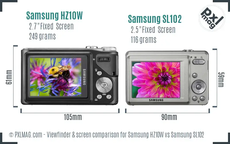 Samsung HZ10W vs Samsung SL102 Screen and Viewfinder comparison