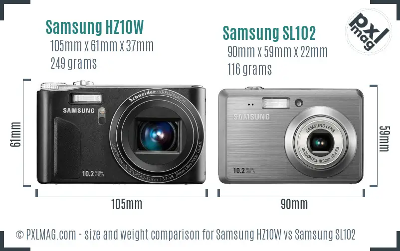 Samsung HZ10W vs Samsung SL102 size comparison