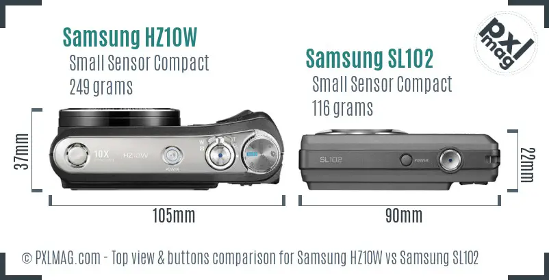 Samsung HZ10W vs Samsung SL102 top view buttons comparison
