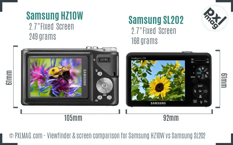 Samsung HZ10W vs Samsung SL202 Screen and Viewfinder comparison