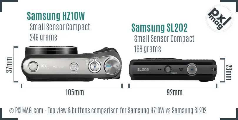 Samsung HZ10W vs Samsung SL202 top view buttons comparison