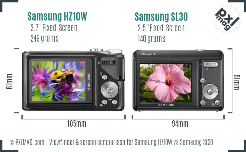 Samsung HZ10W vs Samsung SL30 Screen and Viewfinder comparison