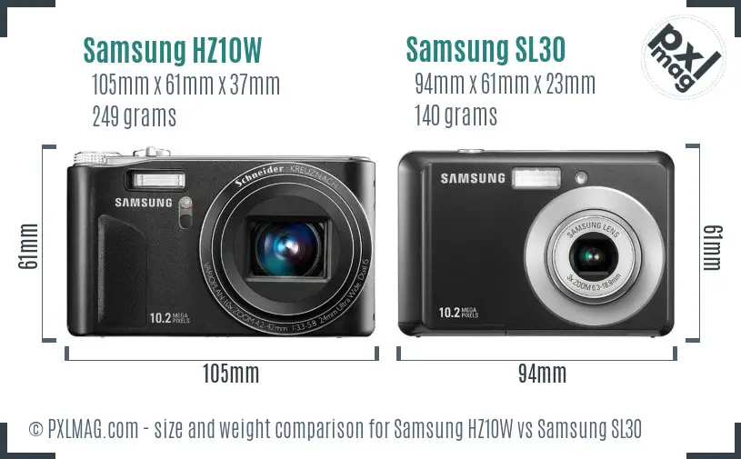 Samsung HZ10W vs Samsung SL30 size comparison