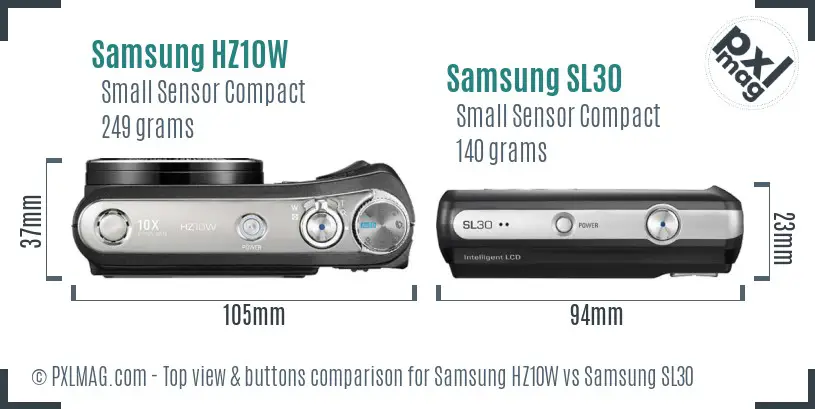 Samsung HZ10W vs Samsung SL30 top view buttons comparison