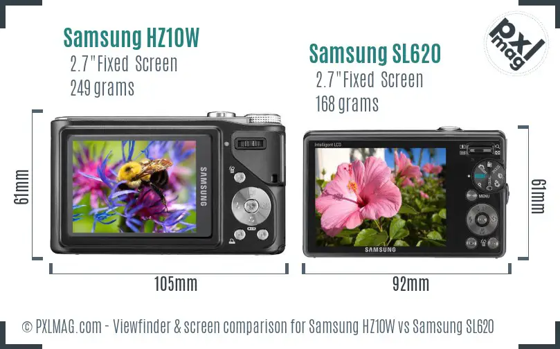 Samsung HZ10W vs Samsung SL620 Screen and Viewfinder comparison