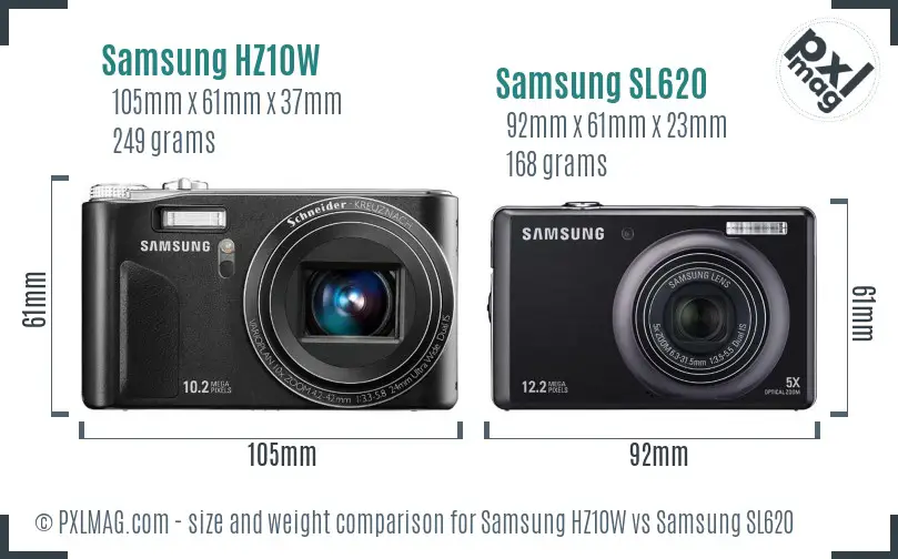 Samsung HZ10W vs Samsung SL620 size comparison