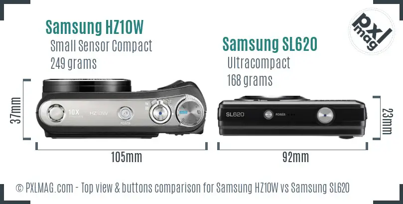 Samsung HZ10W vs Samsung SL620 top view buttons comparison