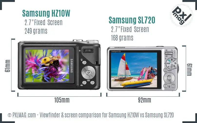 Samsung HZ10W vs Samsung SL720 Screen and Viewfinder comparison