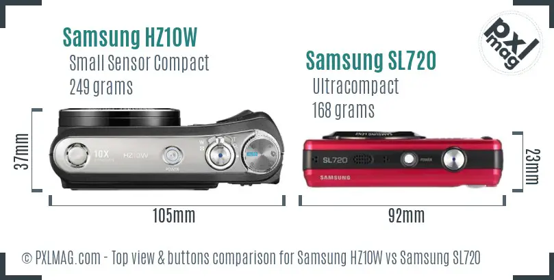 Samsung HZ10W vs Samsung SL720 top view buttons comparison