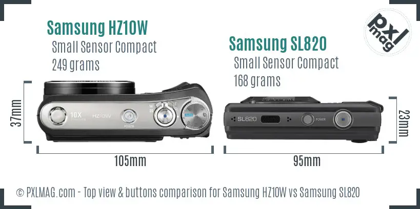 Samsung HZ10W vs Samsung SL820 top view buttons comparison