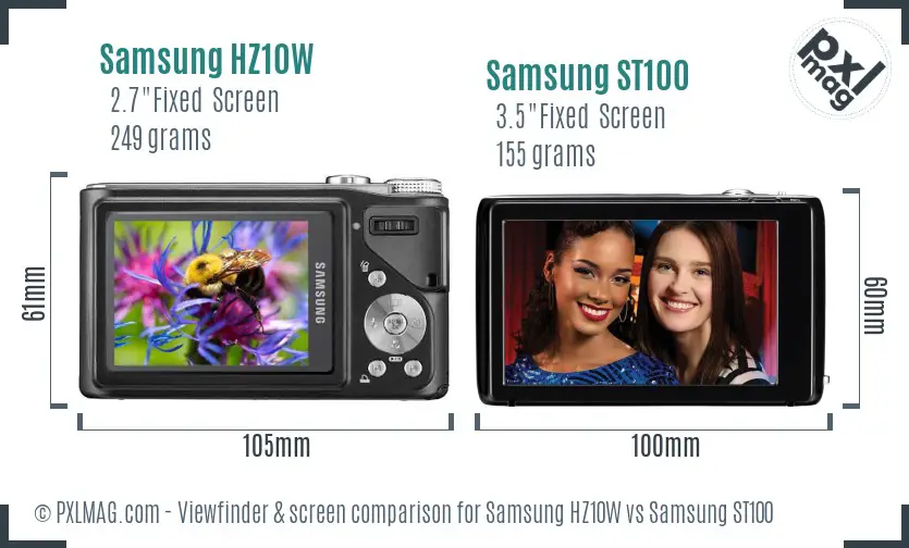 Samsung HZ10W vs Samsung ST100 Screen and Viewfinder comparison