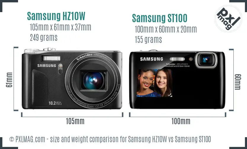 Samsung HZ10W vs Samsung ST100 size comparison