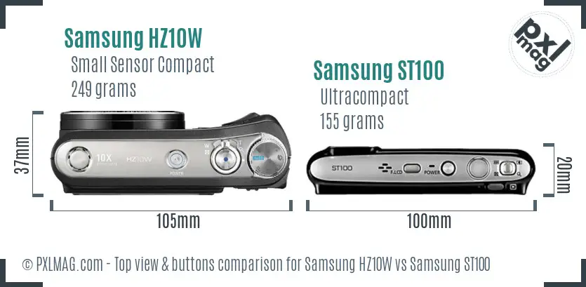 Samsung HZ10W vs Samsung ST100 top view buttons comparison