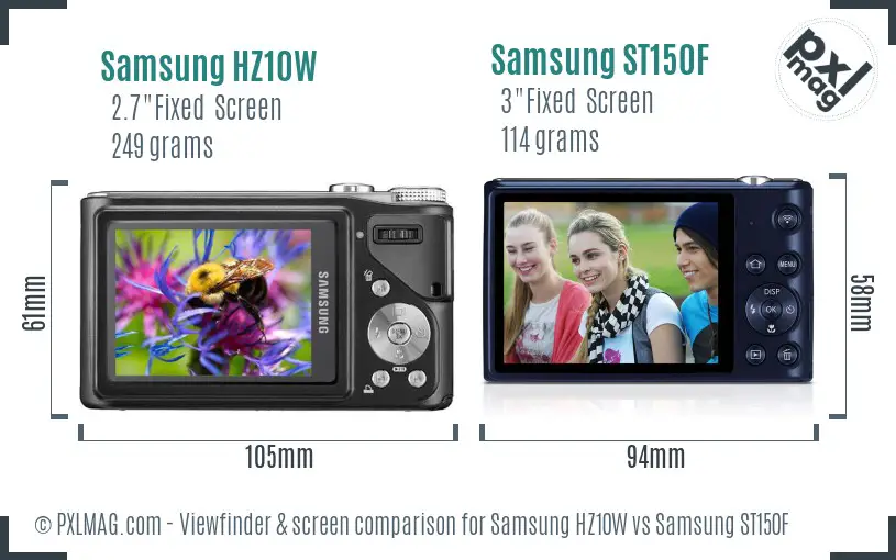 Samsung HZ10W vs Samsung ST150F Screen and Viewfinder comparison